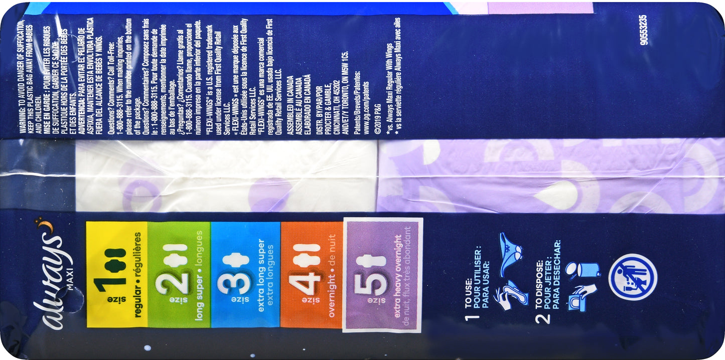 ALWAYS MAXI OVERNIGHT EXTRA HEAVY FLO 22