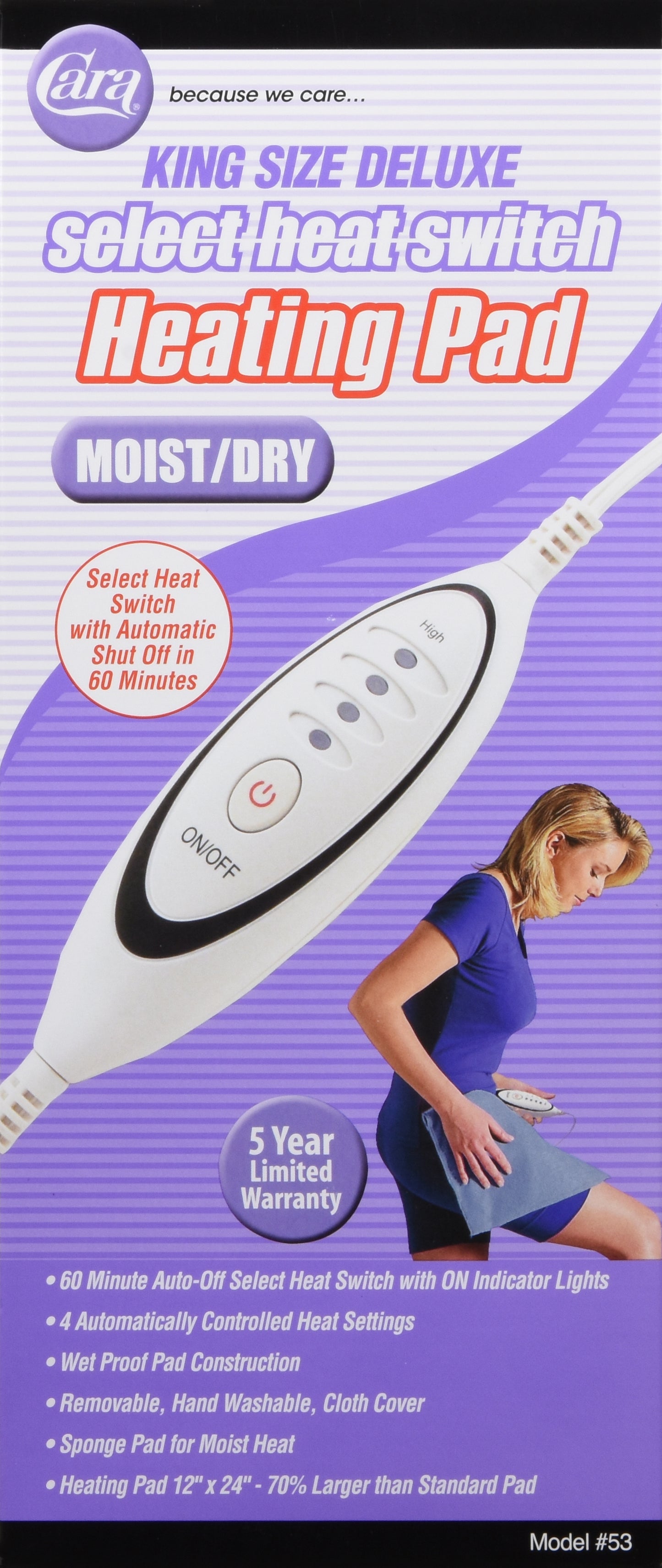 Cara King Size Deluxe Select Heat Switch Heating Pad Moist/Dry